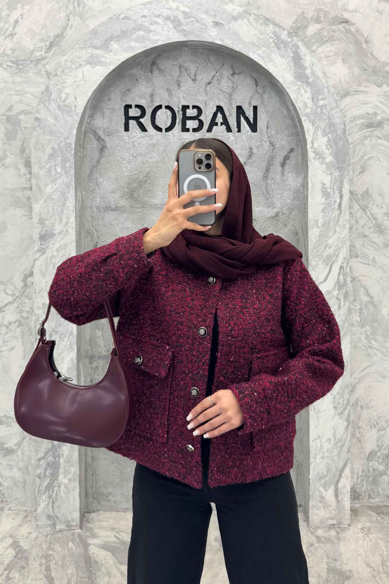 کت یقه گرد بوکله دو جیب پاکتی