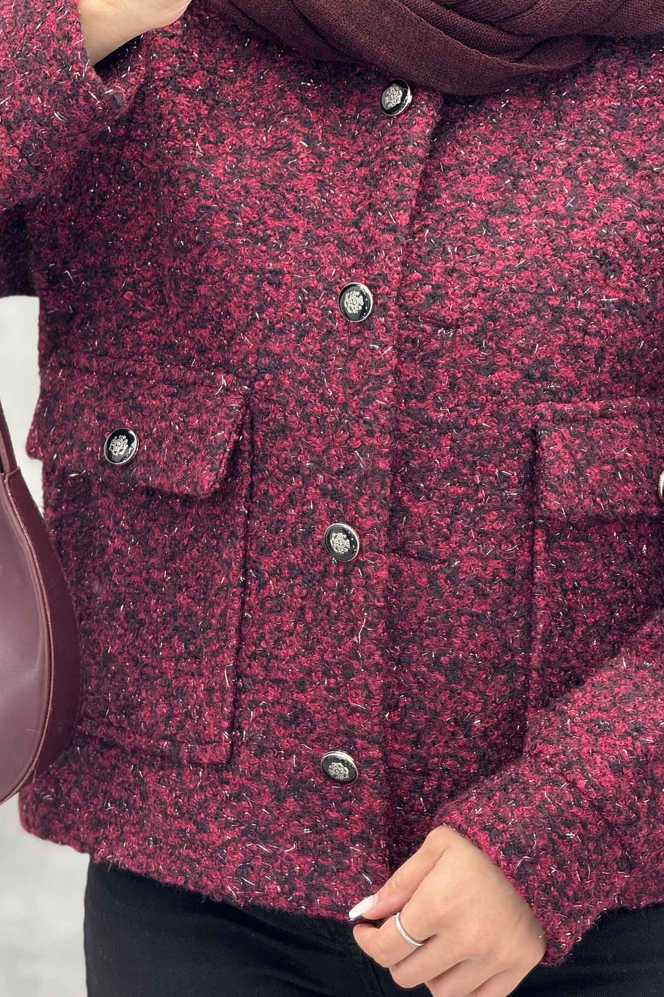 کت یقه گرد بوکله دو جیب پاکتی