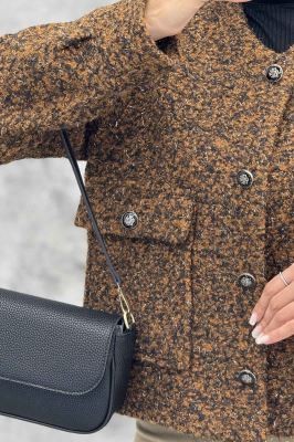 کت یقه گرد بوکله دو جیب پاکتی