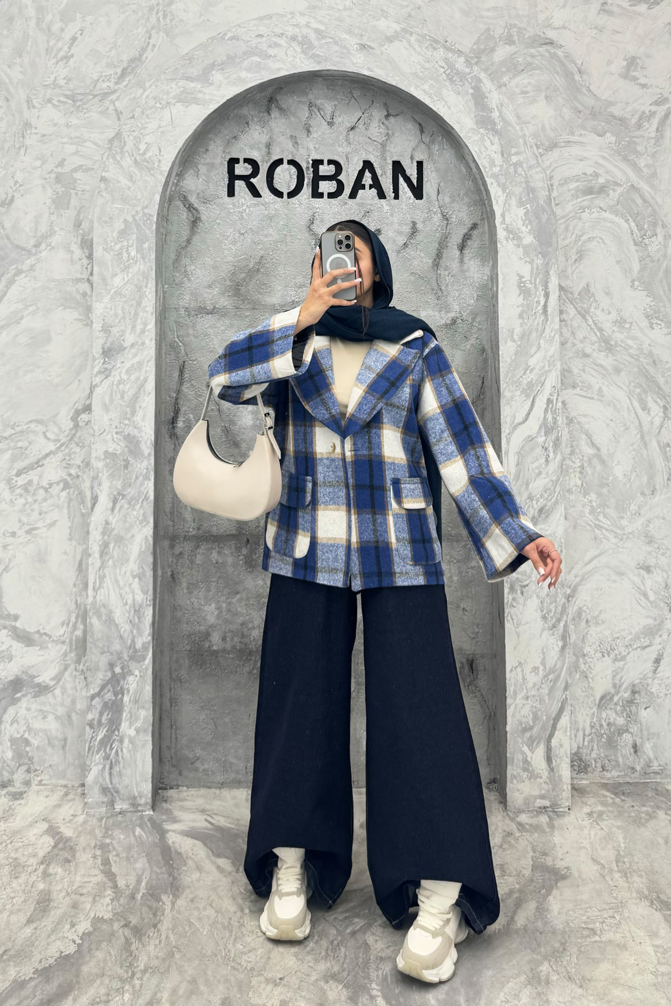 کت آستردار چهارخانه یقه دلبر چیکا