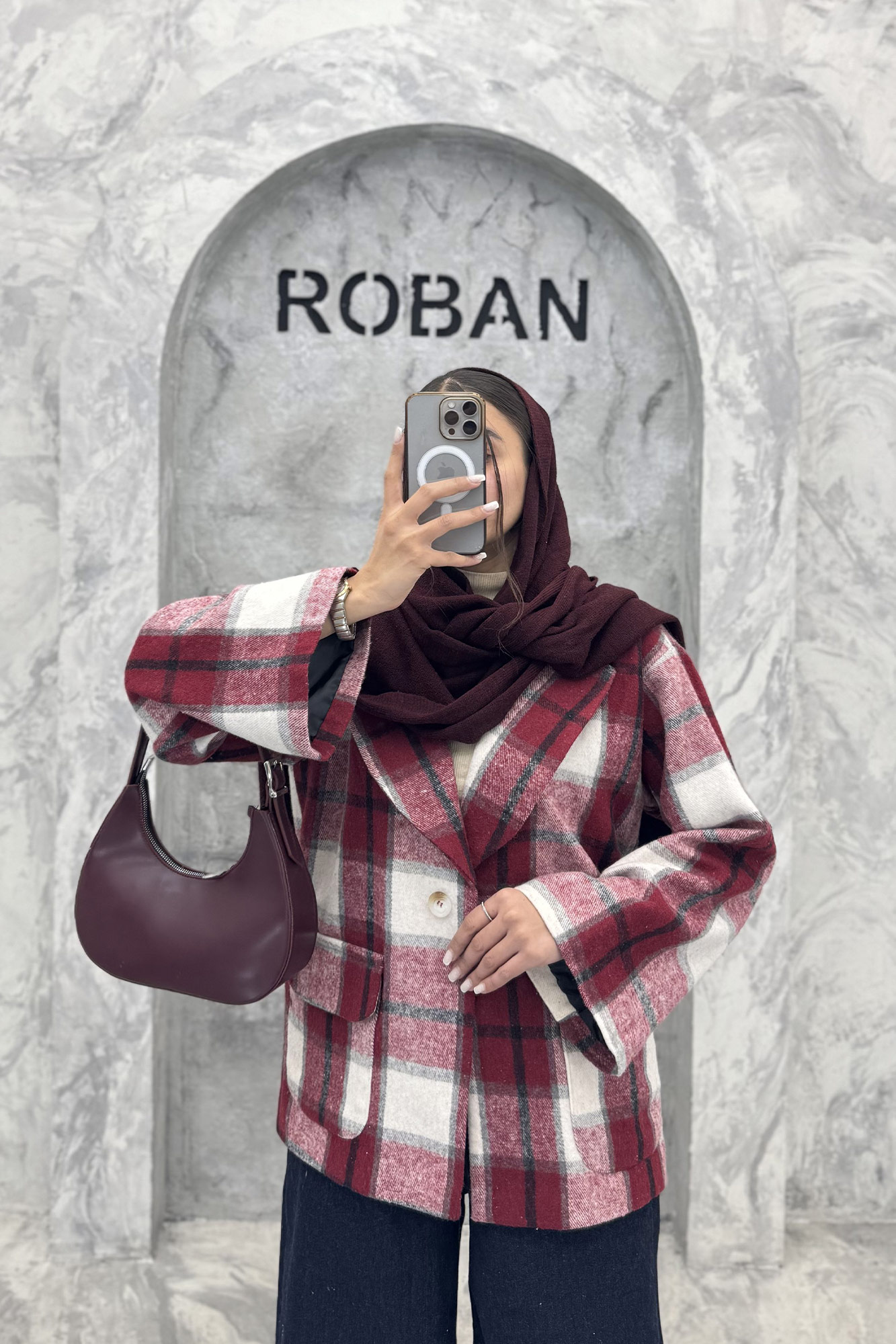 کت آستردار چهارخانه یقه دلبر چیکا