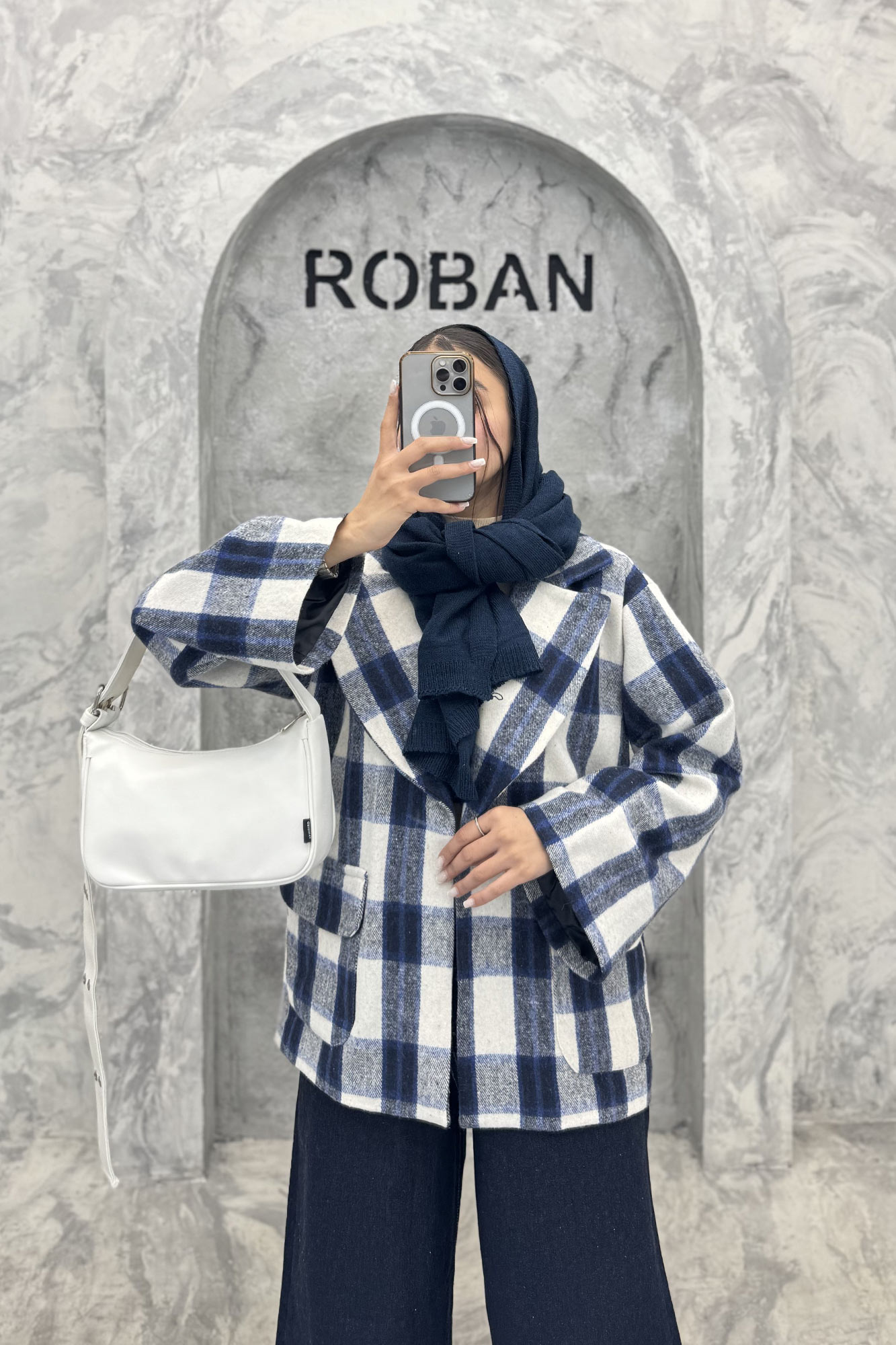 کت آستردار چهارخانه یقه دلبر چیکا