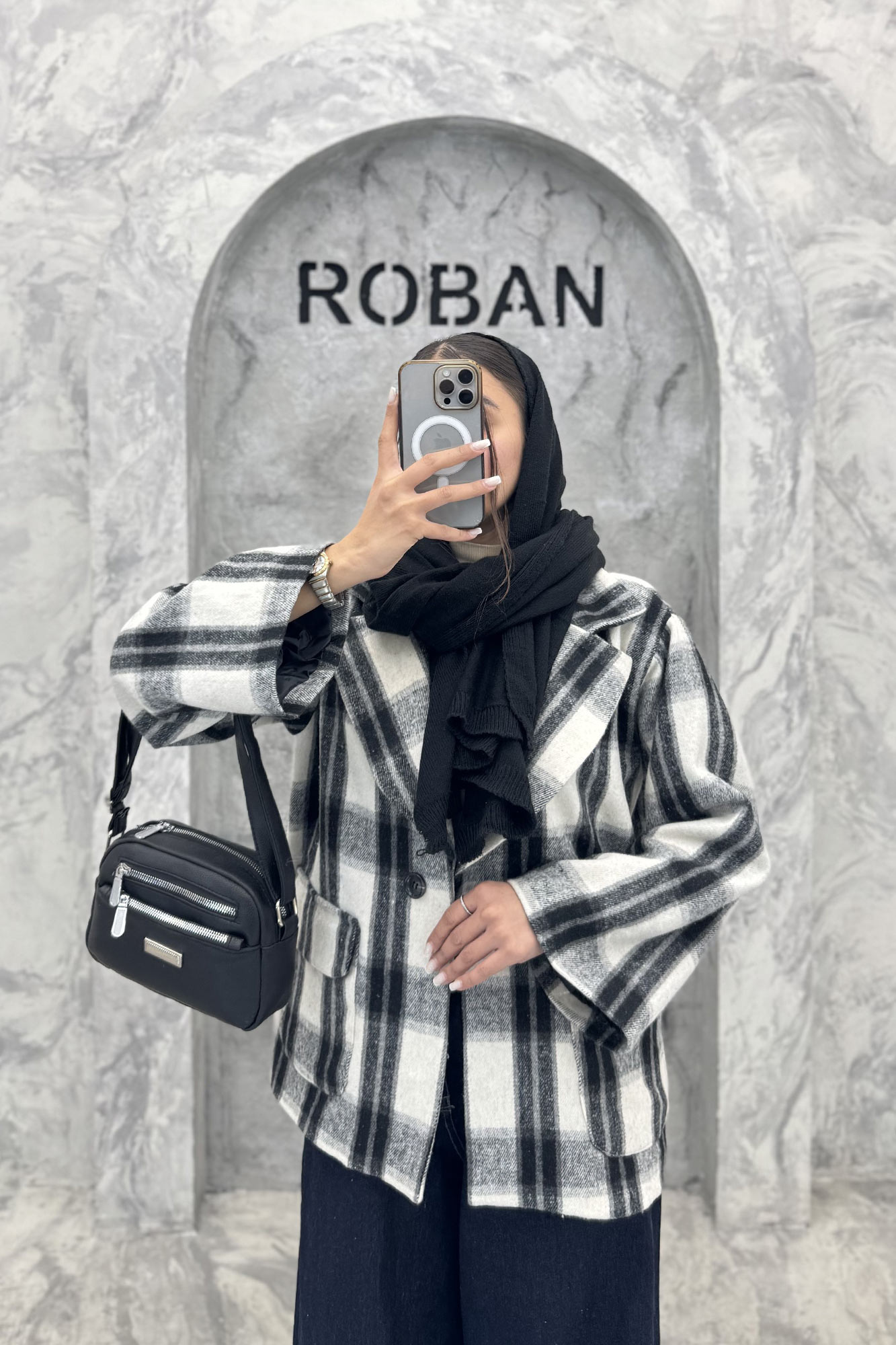 کت آستردار چهارخانه یقه دلبر چیکا