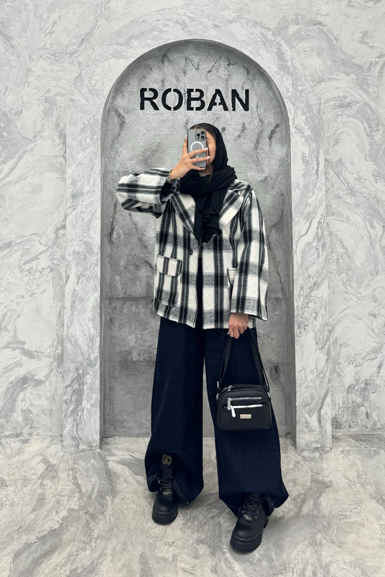 کت آستردار چهارخانه یقه دلبر چیکا