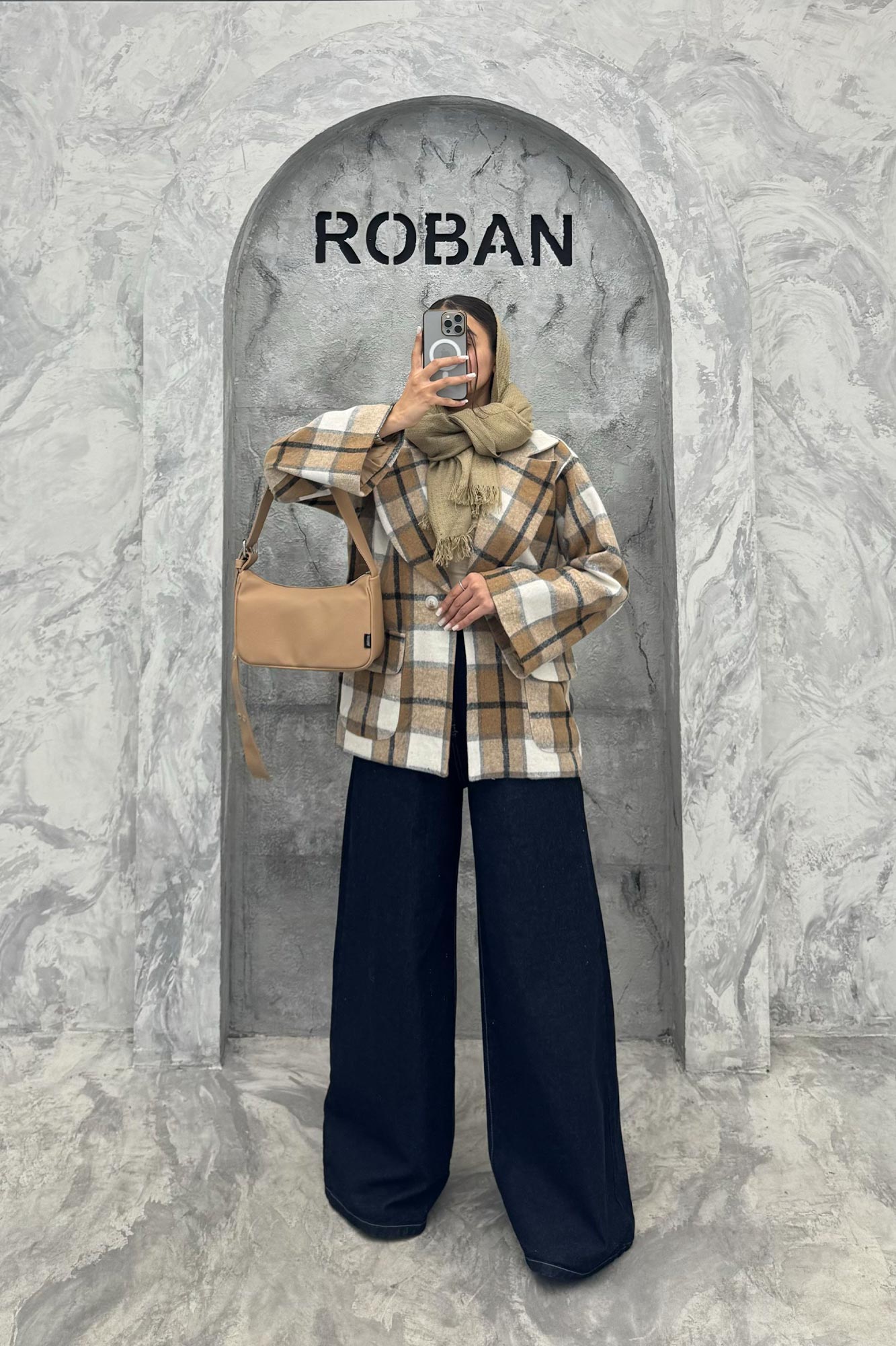 کت آستردار چهارخانه یقه دلبر چیکا