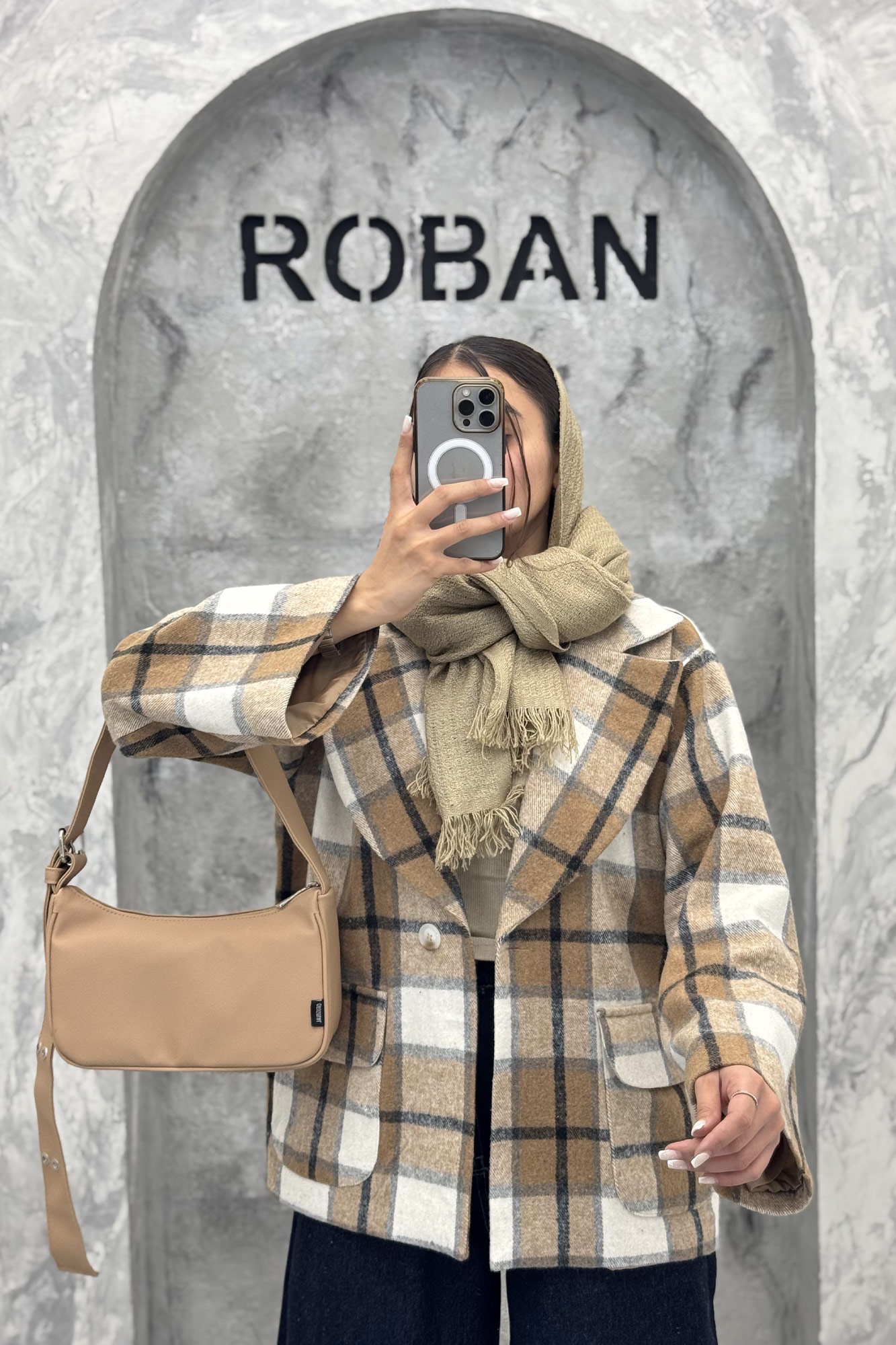 کت آستردار چهارخانه یقه دلبر چیکا