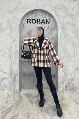 کت آستردار چهارخانه یقه دلبر چیکا