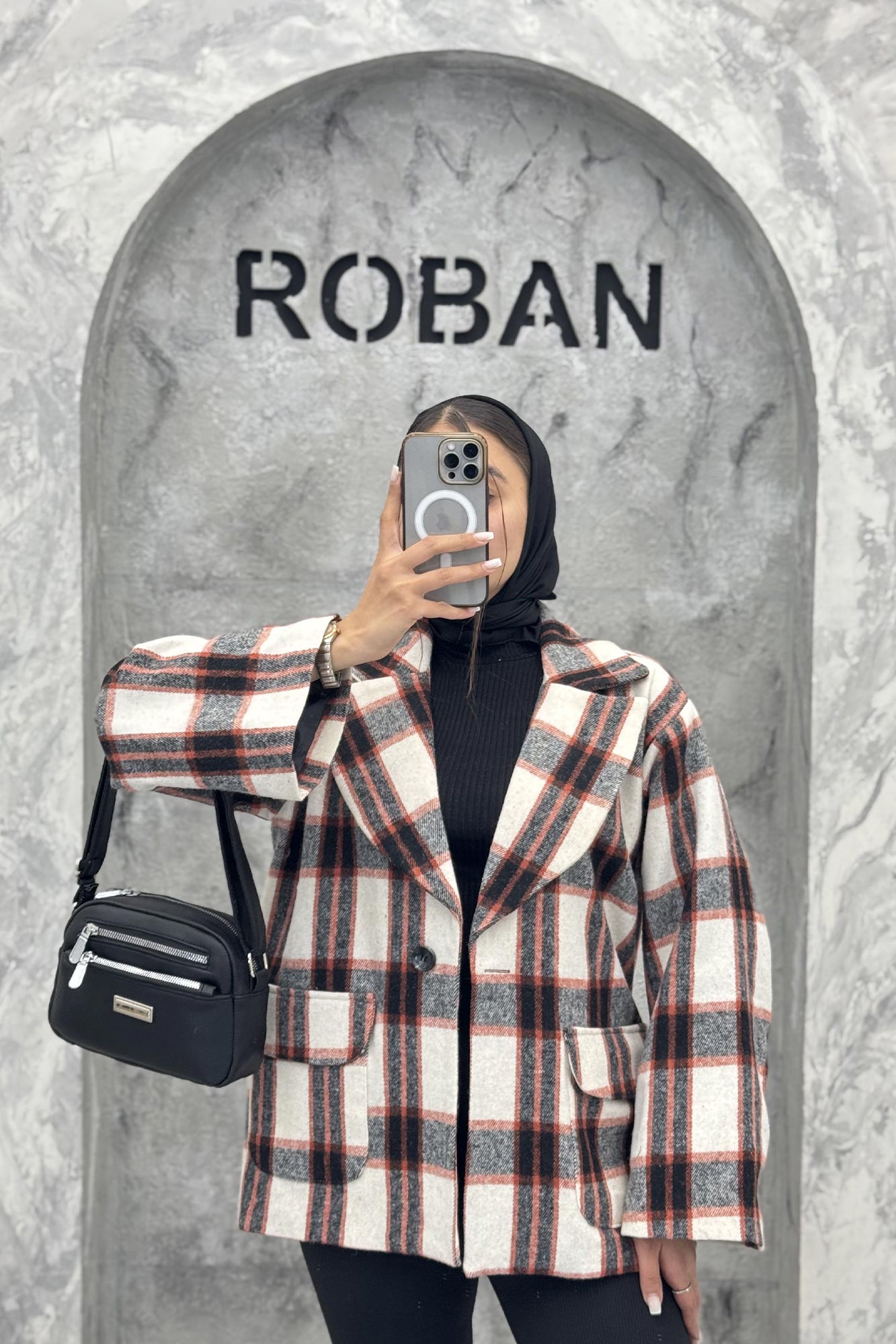 کت آستردار چهارخانه یقه دلبر چیکا