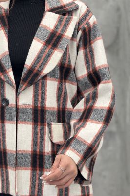 کت آستردار چهارخانه یقه دلبر چیکا