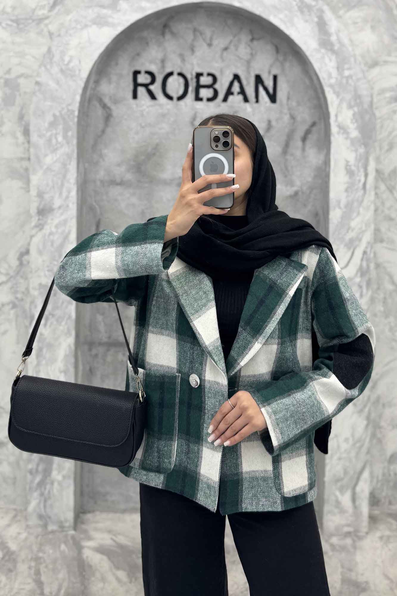 کت آستردار چهارخانه آرنج تکه دوزی