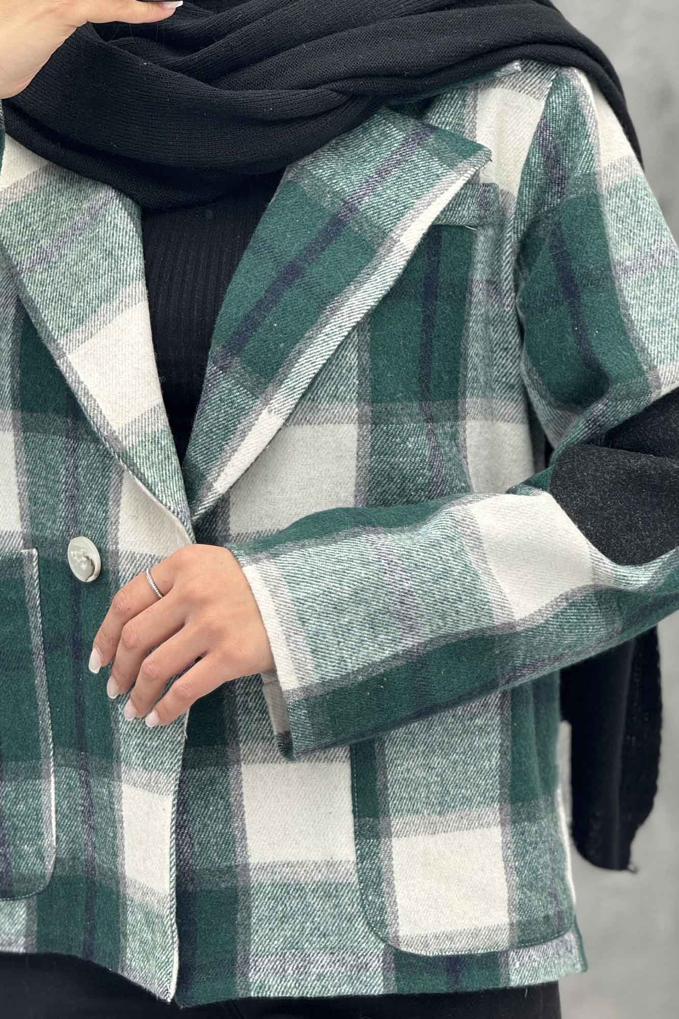 کت آستردار چهارخانه آرنج تکه دوزی