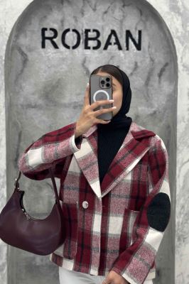 کت آستردار چهارخانه آرنج تکه دوزی