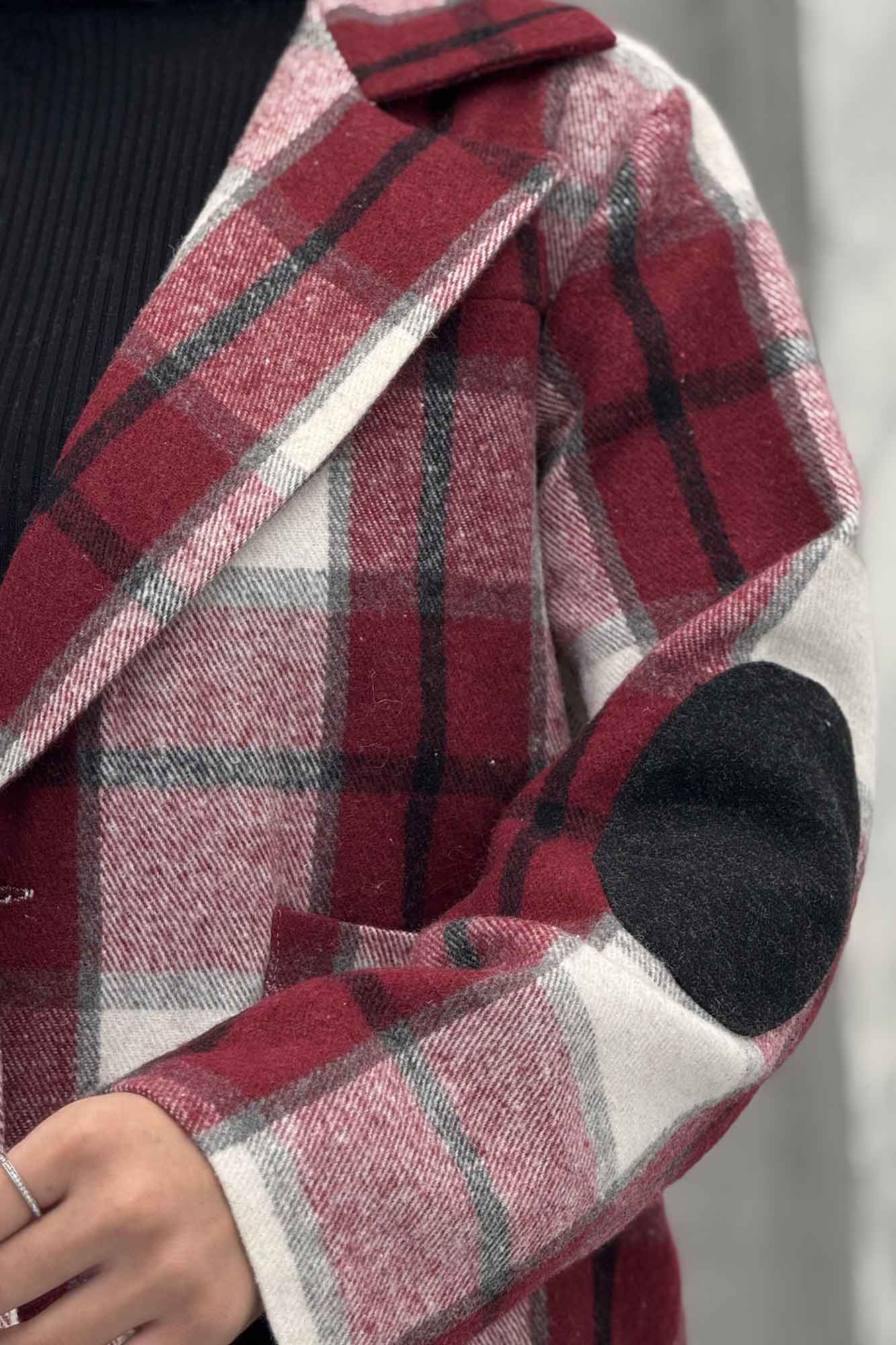 کت آستردار چهارخانه آرنج تکه دوزی