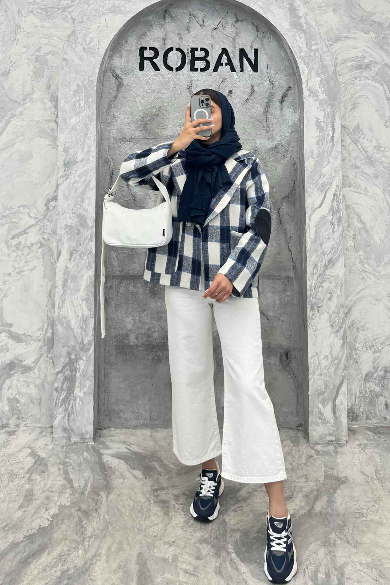 کت آستردار چهارخانه آرنج تکه دوزی