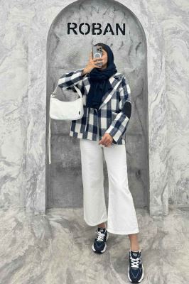 کت آستردار چهارخانه آرنج تکه دوزی