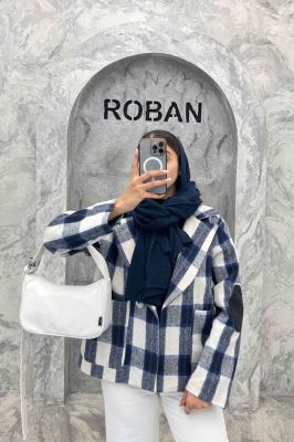 کت آستردار چهارخانه آرنج تکه دوزی