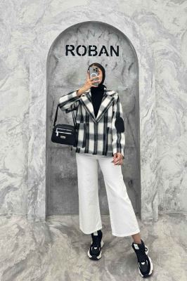 کت آستردار چهارخانه آرنج تکه دوزی