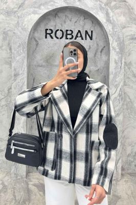 کت آستردار چهارخانه آرنج تکه دوزی