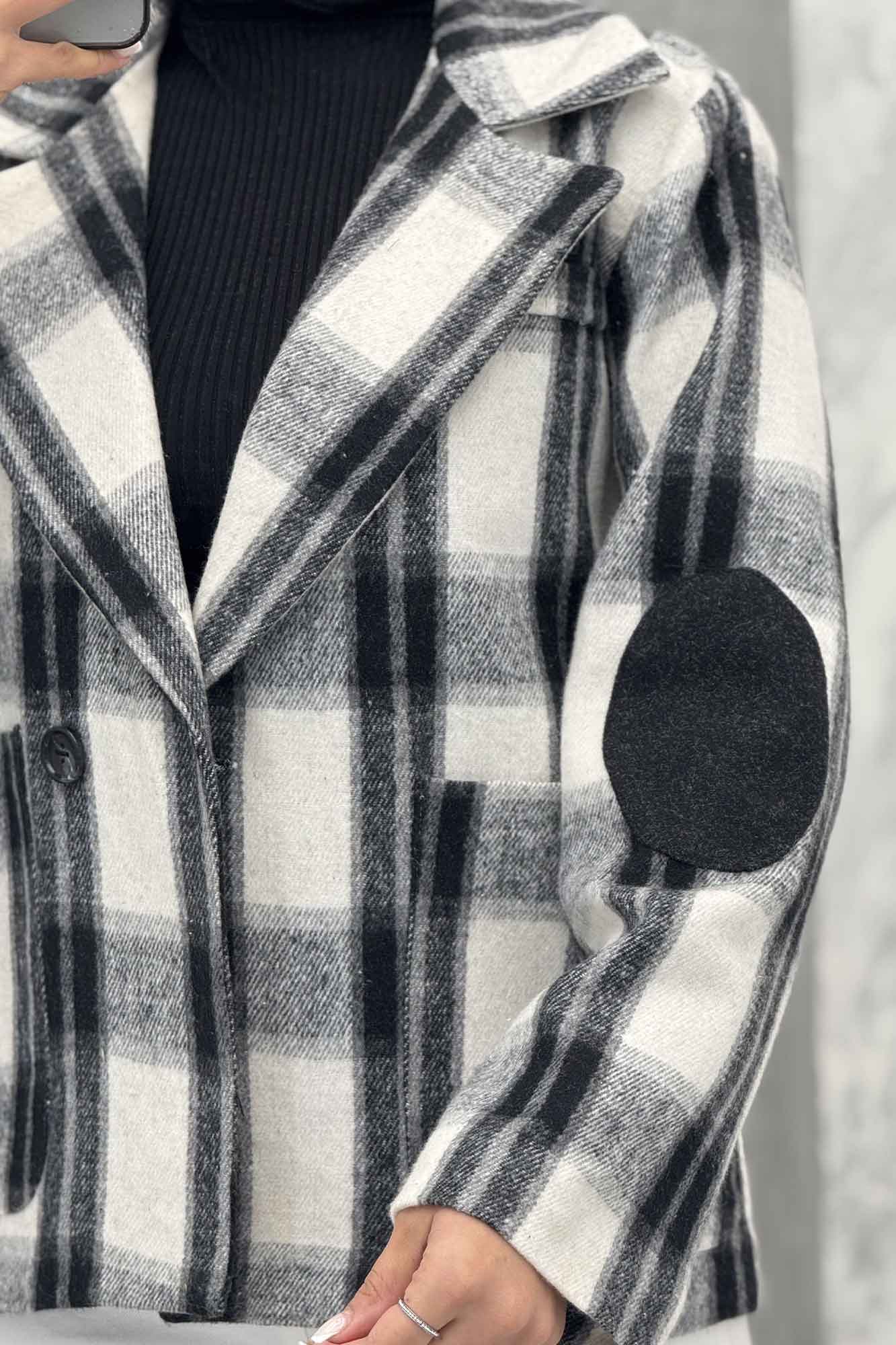 کت آستردار چهارخانه آرنج تکه دوزی