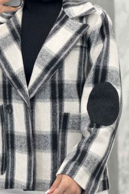 کت آستردار چهارخانه آرنج تکه دوزی