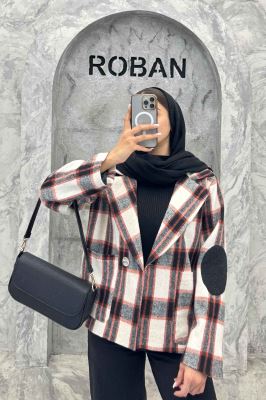 کت آستردار چهارخانه آرنج تکه دوزی