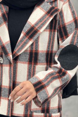 کت آستردار چهارخانه آرنج تکه دوزی