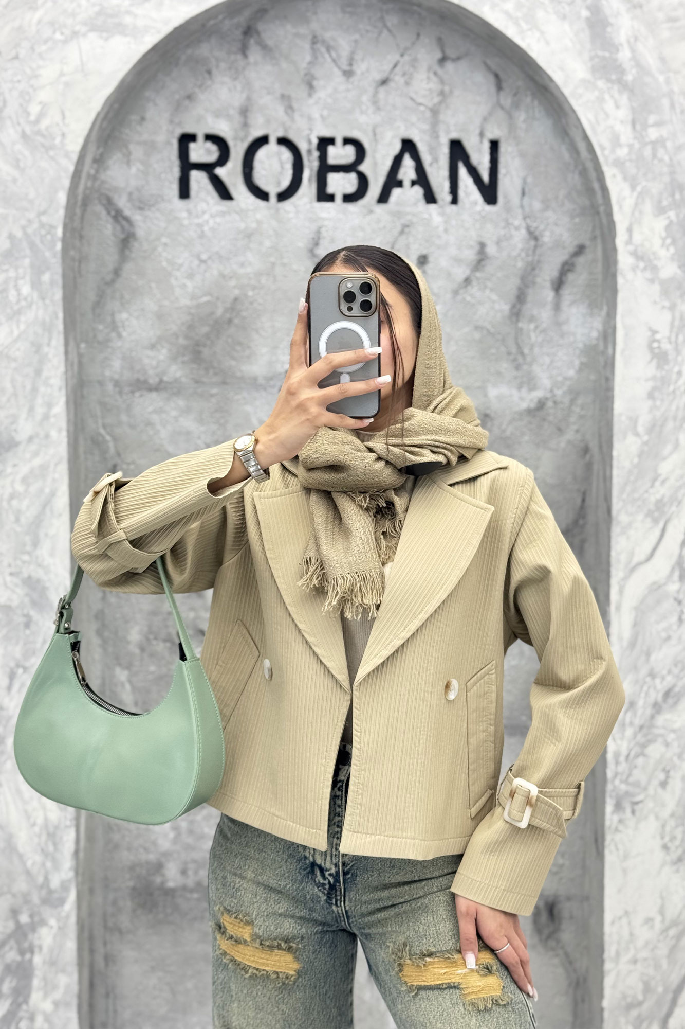 کراپ کت آستین سگک سانتانا میله ای