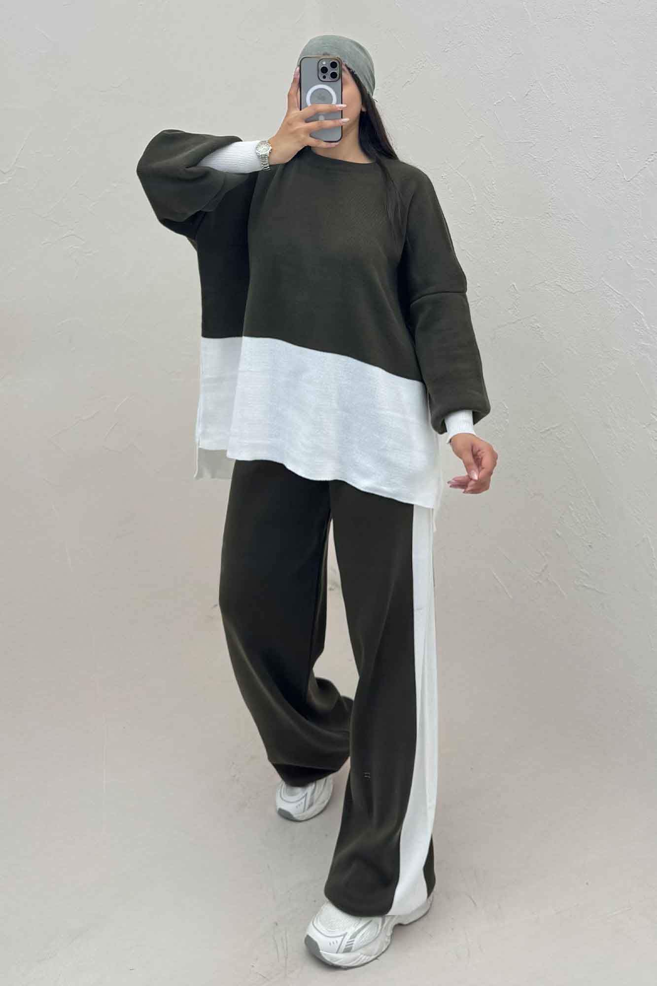 ست دورس و شلوار بافت لش پایین سفید