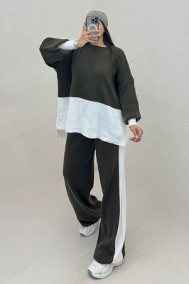 ست دورس و شلوار بافت لش پایین سفید