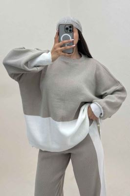 ست دورس و شلوار بافت لش پایین سفید