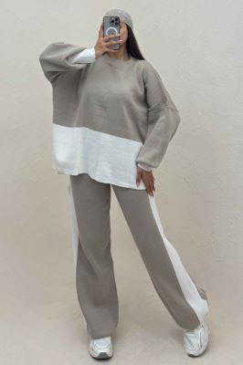 ست دورس و شلوار بافت لش پایین سفید