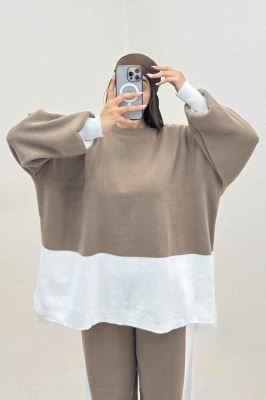 ست دورس و شلوار بافت لش پایین سفید