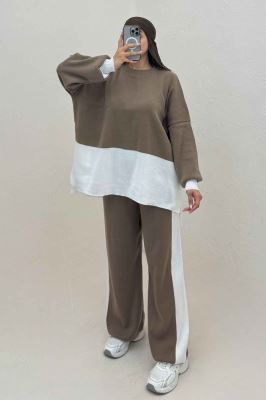 ست دورس و شلوار بافت لش پایین سفید