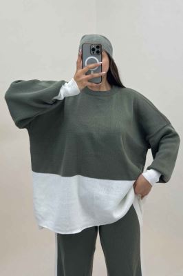 ست دورس و شلوار بافت لش پایین سفید