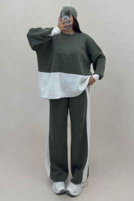 ست دورس و شلوار بافت لش پایین سفید