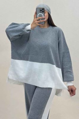 ست دورس و شلوار بافت لش پایین سفید