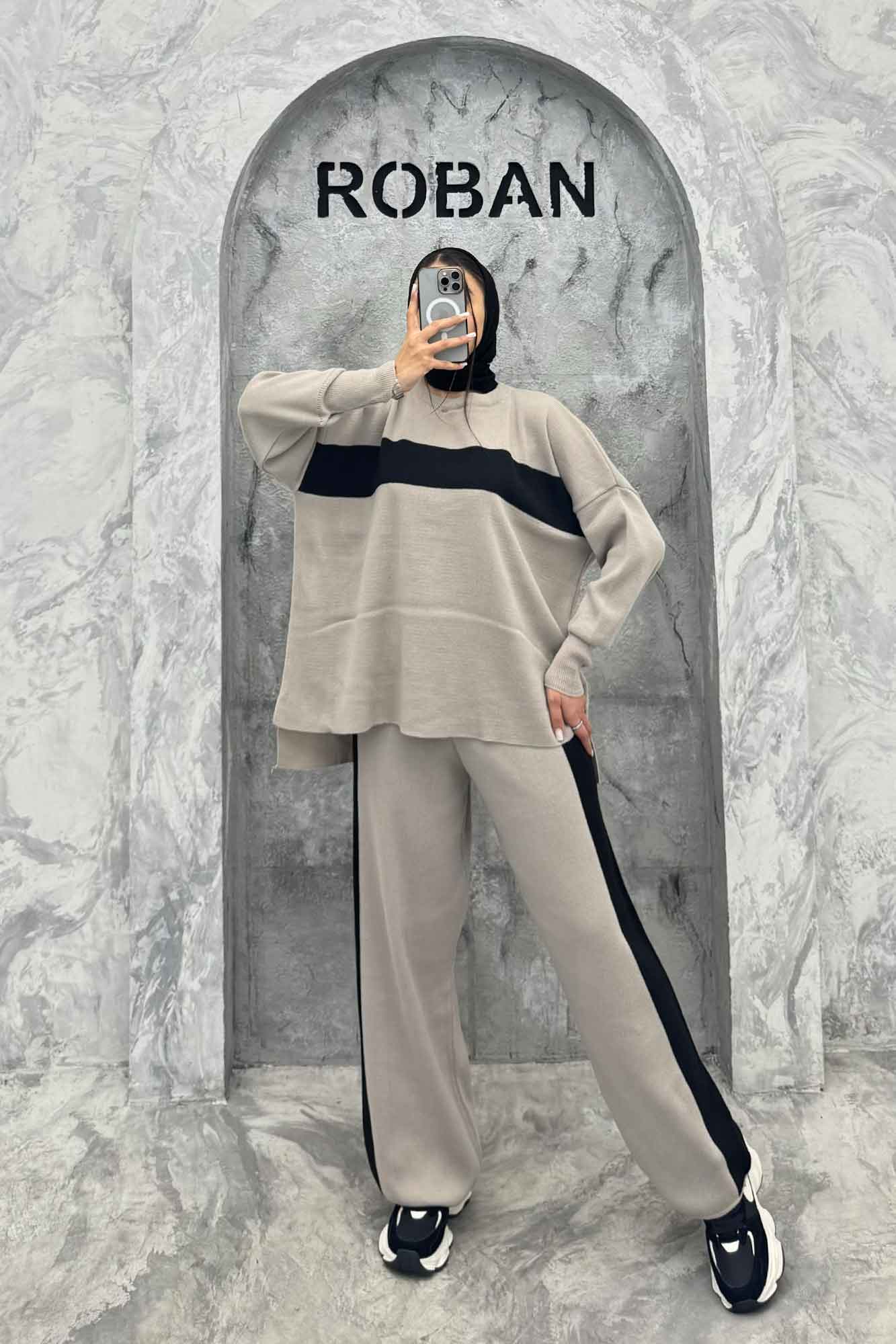 ست دورس و شلوار بافت لش پشت بلند