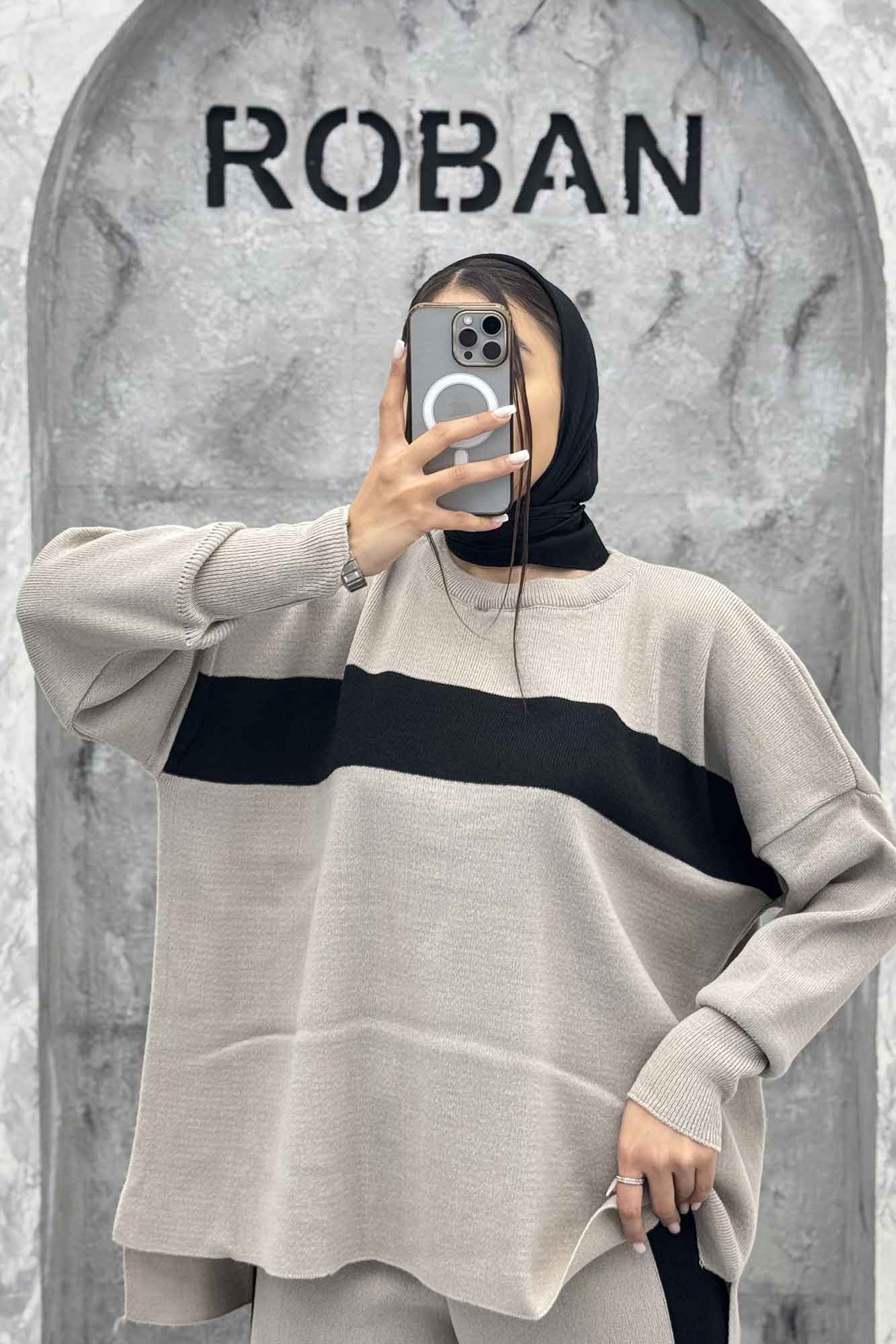 ست دورس و شلوار بافت لش پشت بلند