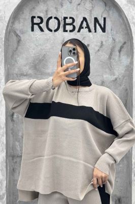 ست دورس و شلوار بافت لش پشت بلند