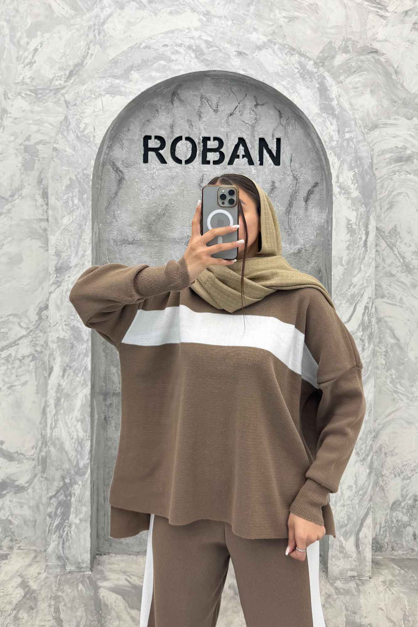 ست دورس و شلوار بافت لش پشت بلند