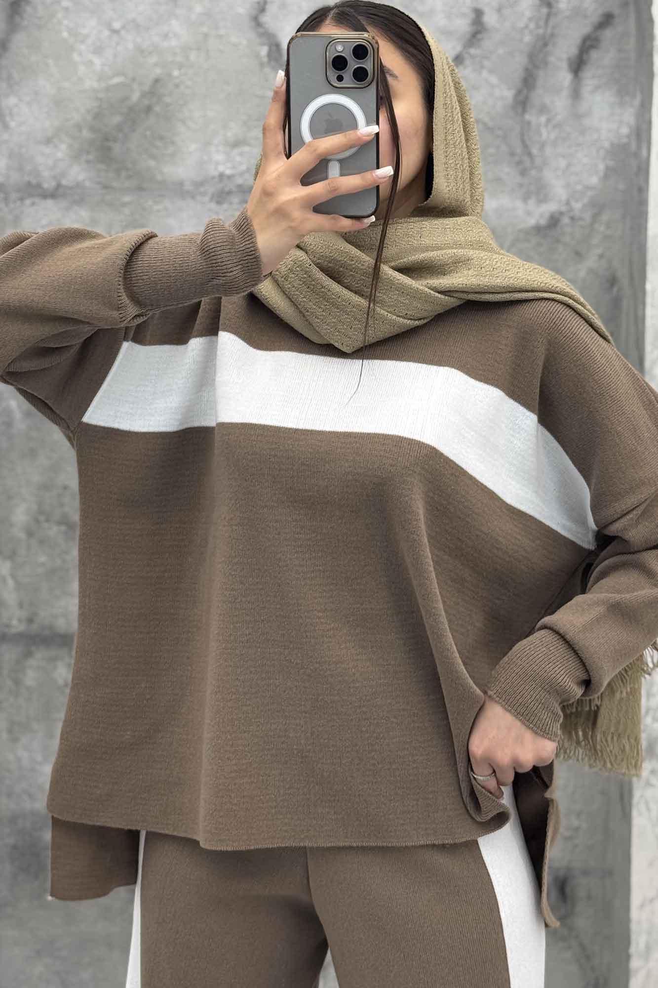 ست دورس و شلوار بافت لش پشت بلند