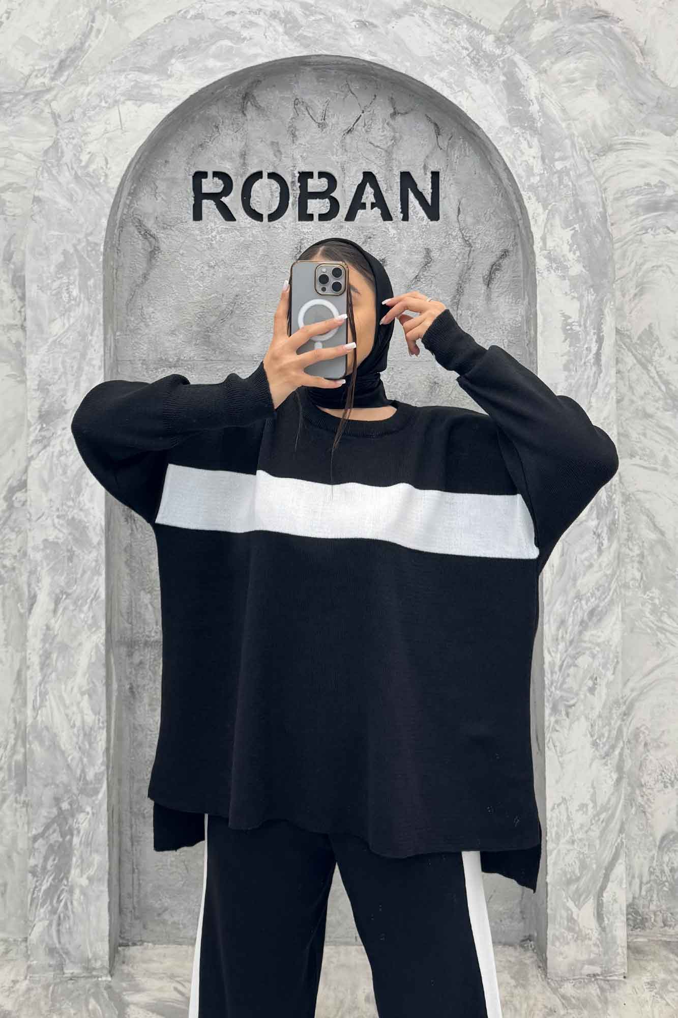 ست دورس و شلوار بافت لش پشت بلند