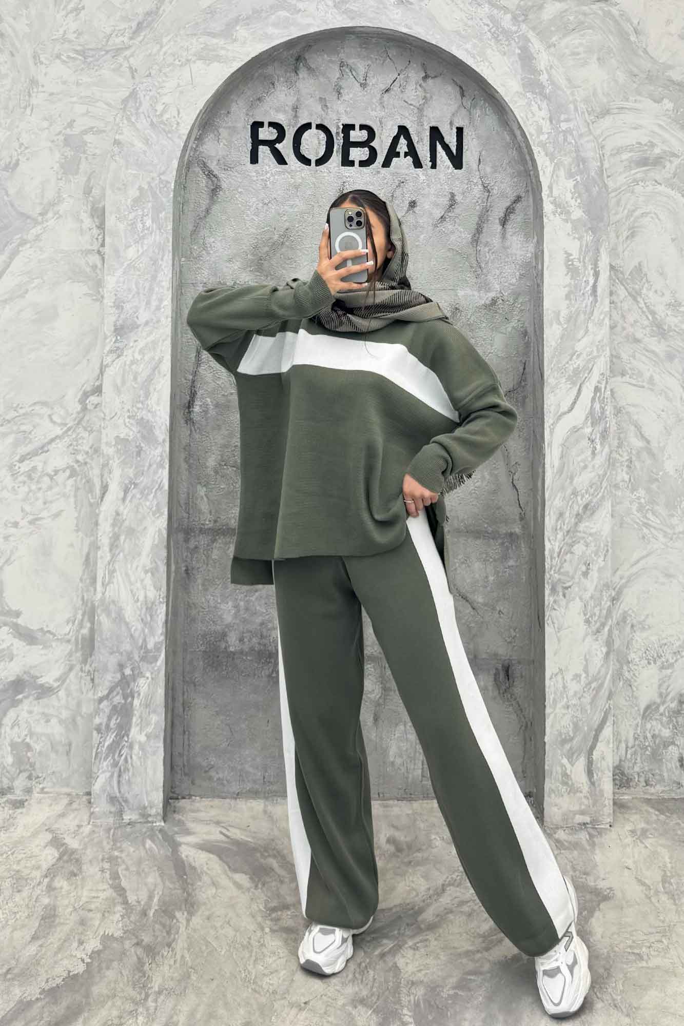 ست دورس و شلوار بافت لش پشت بلند