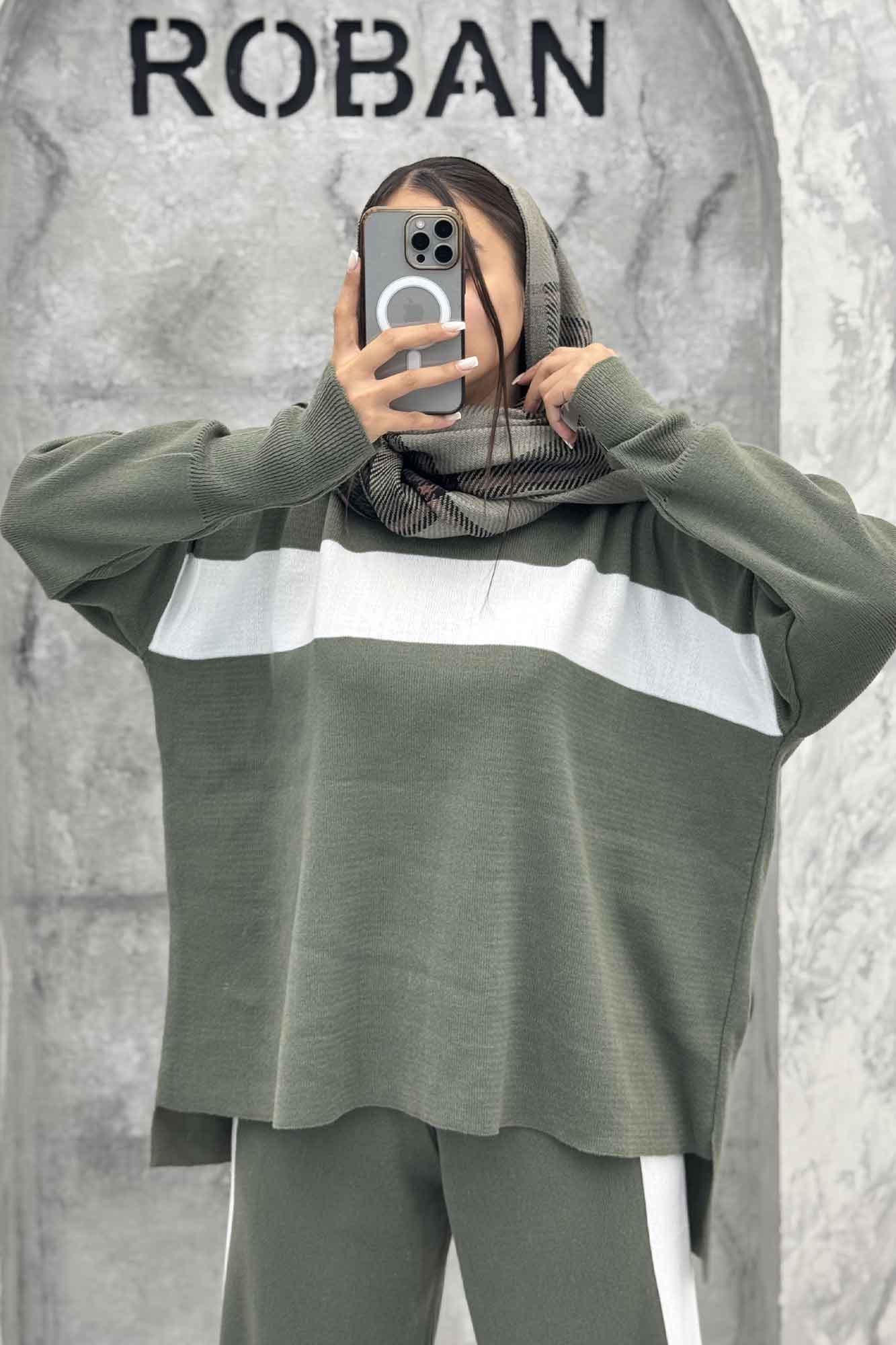 ست دورس و شلوار بافت لش پشت بلند