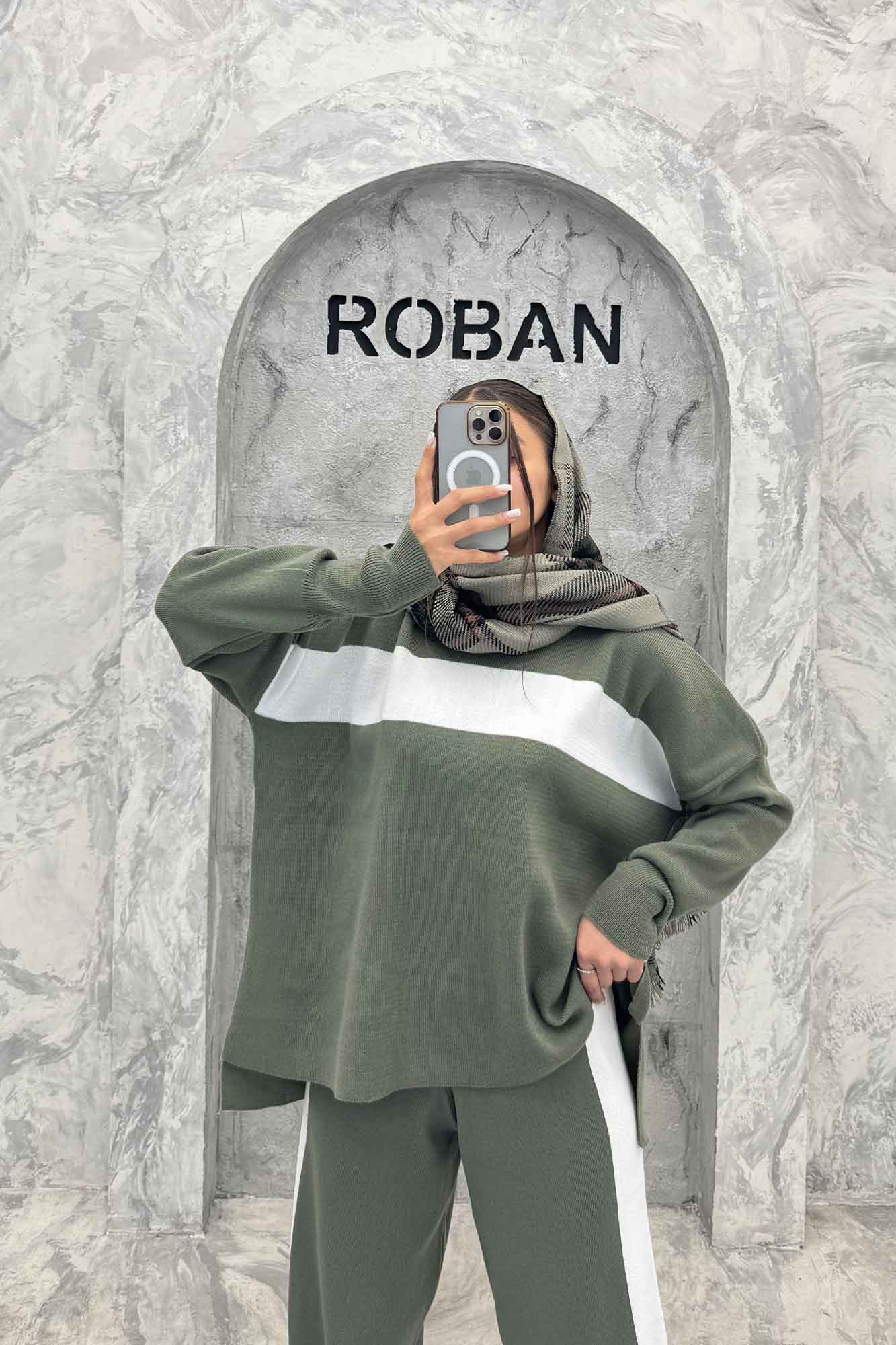 ست دورس و شلوار بافت لش پشت بلند