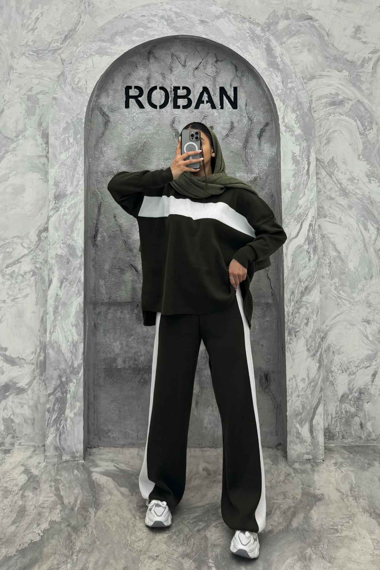 ست دورس و شلوار بافت لش پشت بلند