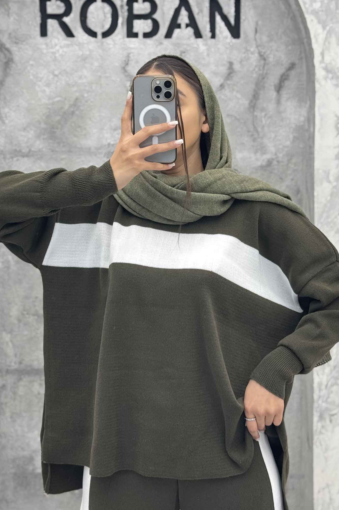 ست دورس و شلوار بافت لش پشت بلند