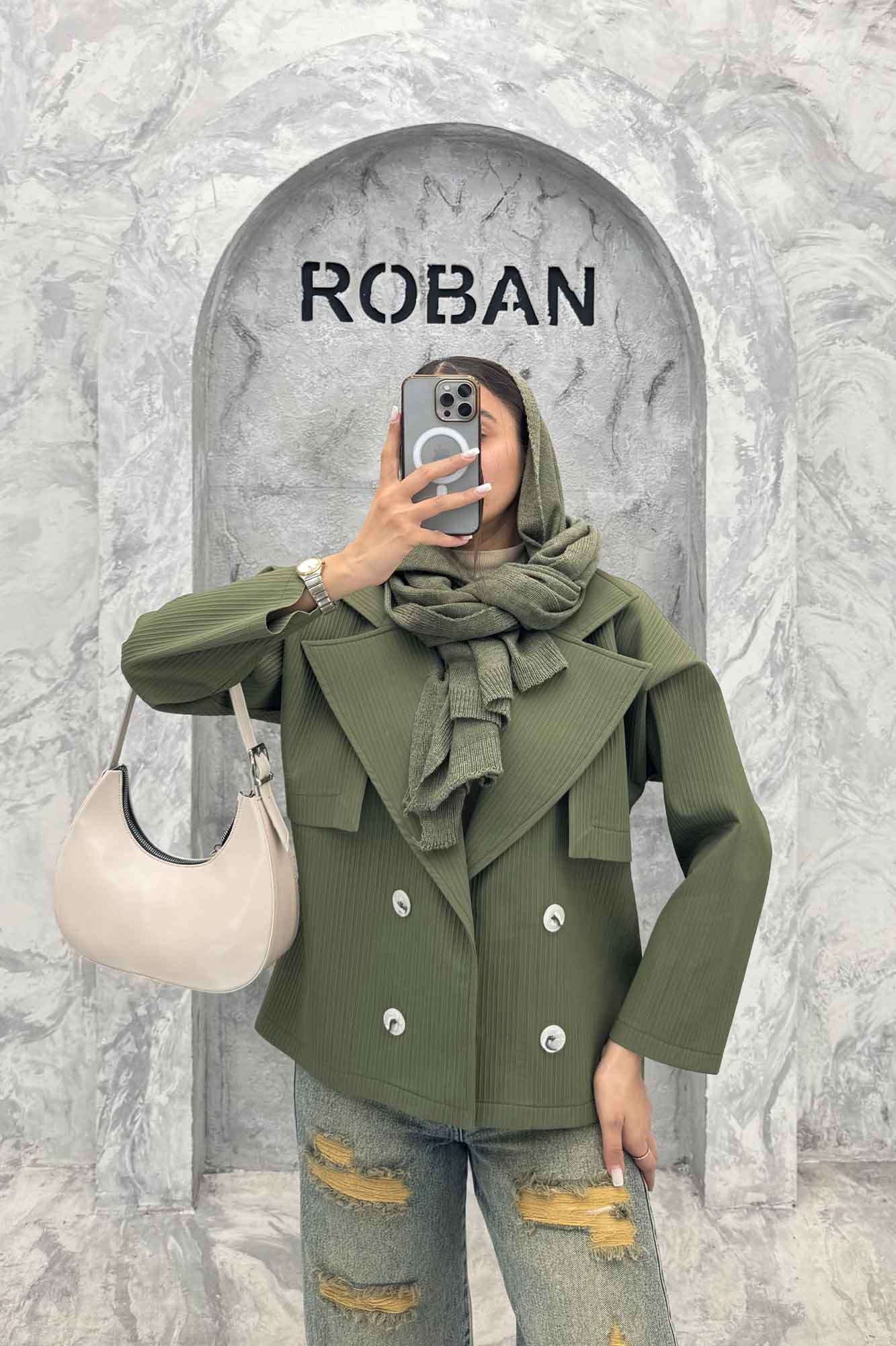 ترنچ کت کوتاه سانتانا میله ای طرح ژیله