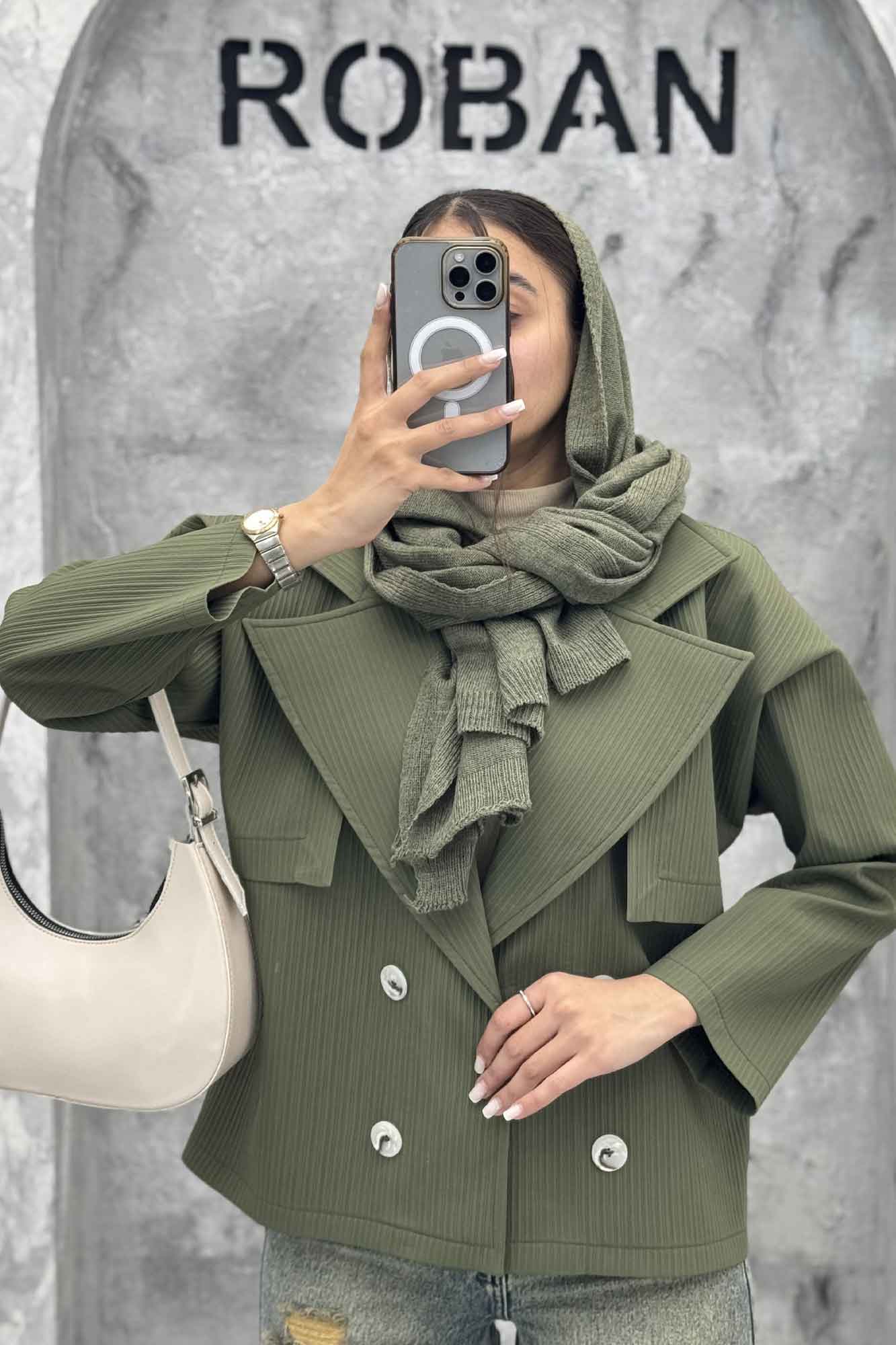 ترنچ کت کوتاه سانتانا میله ای طرح ژیله