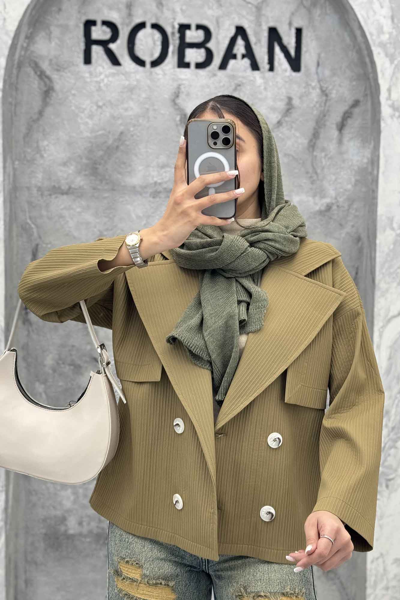 ترنچ کت کوتاه سانتانا میله ای طرح ژیله